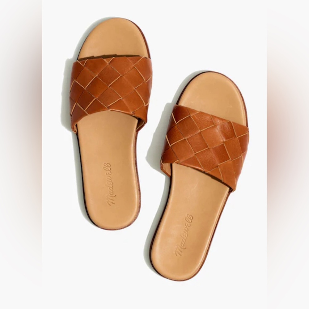 Madewell Tan Woven Leather Slide Sandals